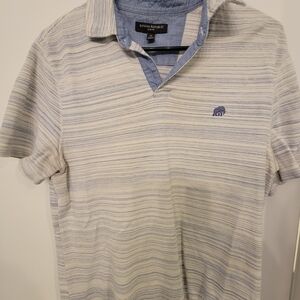 Banana Republic Men's Pale Blue & White Horizontal Stripe Polo
